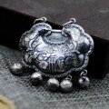 wholesale S990 Pure Silver Vintage Thai Silver Fish Playing with Lotus Pendant for Women, Auspicious and Longevity Lock Sweater Necklace Pendant-0-5