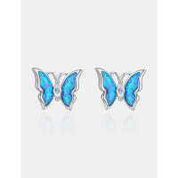 wholesale S925 Sterling Silver with Opal Inlay Bfirst Original Design Butterfly Ear Studs, Elegant and Dynamic Earrings for Women, Dropshipping Available-Platinum 925 silver