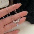 wholesale Silver S999 Angel Wing Moonstone Necklace for Women, Minimalist Luxury, Exquisite and Versatile Collarbone Chain-0-0