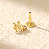 wholesale 925 Sterling Silver Piercing Studs Earrings Twelve Zodiac With Flat Back  For Women-Gold (Pisces)  925 Silver (Price per piece)