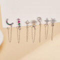 wholesale 925 Sterling Silver Micro-Paved Zircon Flower Moon Star Tassel Ear Studs Fashion Fresh Sweet Vintage Design Earrings-0-2