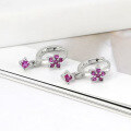 wholesale S925 Sterling Silver Floral Pendant Ear Hoops with Plum Blossom and Zirconia, Fashionably Romantic and Sweet French-style Earrings-0-1