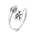 wholesale S925 Sterling Silver Retro Vintage Drip Glaze Enamel Lotus Bud 3D Design Ethnic Style Adjustable Ring-0-4