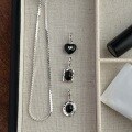 wholesale 925 Sterling Silver Heart Black Onyx Square Pendant Necklace with Twist Snake Chain for Women, Freely Combinable Sweater Chain-0-2
