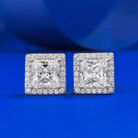 wholesale S925 Silver New Style High Carbon Diamond 7*7 Princess Square Stud Earrings Jewelry Dropshipping-E096 White Diamond &gt;925 Silver