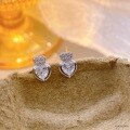 wholesale S925 Sterling Silver Diamond-Studded Double Heart Sweet Earrings, Exquisite and Elegant Heart-Shaped Accessories, Gift for Girlfriend-0-0