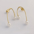 wholesale 9K Gold French-style luxury irregular curve U-shaped design pearl earrings, wholesale by Yili Jewelry Factory-0-2