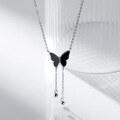 wholesale S925 Sterling Silver Exquisite Black Butterfly Light Bead Tassel Pendant Necklace Women's High-End Sense Collarbone Chain Y00751-0-1