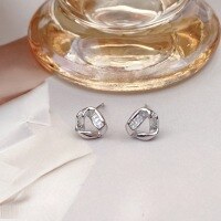 wholesale S925 Sterling Silver Fashion Twisted Triangle Diamond Inlaid Ear Studs Minimalist Niche Elegant Versatile Earrings-Trapezoid Triangle Earrings 925 Silver