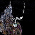 Metal ECG Pendant Necklace with Diamonds, Trendy Ins Style-0-1