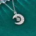 S925 Silver Cross-Border Dream-Weaving Moon Necklace with Moissanite Pendant-0-2