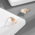 wholesale S925 Gold-Plated Silver, Japanese and Korean Fishtail Exquisite Stud Earrings with Natural Freshwater Pearls, Factory Direct Supply-0-2
