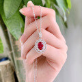 wholesale S925 Silver Alloy Simulated Ruby 7*9 Oval Pendant Necklace Jewelry Ins Style Live Broadcast Hot Seller-0-3