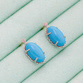 wholesale Metal oval artificial turquoise stud earrings, Yili jewelry manufacturer wholesale summer vintage style-0-3