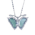 S925 Silver Inlaid Natural Hazardous Material Blue Water Jade Butterfly Pendant-0-3