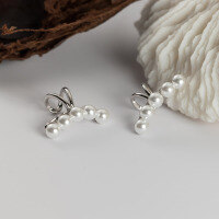 wholesale S925 silver no-ear piercing ear cuff ear cartilage geometric line synthetic pearl arc viral ear clip E3890-S925 silver ear clip silver 925 silver