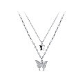 wholesale 925 Sterling Silver Double Layer Butterfly Elegant Inlaid Diamond Necklet Ins Stackable Collarbone Chain D8299-0-4