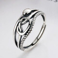 wholesale S925 Sterling Silver Wrapped Wire Double Layer Irregular Cross Ring, Korean Style Retro Minimalist Versatile Ring-0-1