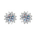 wholesale Metal material first, cross-border new one-carat sunflower moissanite stud earrings, niche fashion trend versatile inlaid earrings wholesale-0-4