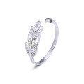 wholesale S925 Silver Korean Fashion Sweet Women's Hand Accessories, Zircon Inlaid Creative Personality Open Leaf Ring-0-4