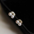 wholesale S925 Silver Synthetic Pearl Cherry Earrings Shell Pearl Diamond Inlaid Exquisite Mini Women's Earrings G9778-0-0