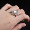 wholesale S925 sterling silver with natural freshwater pearl ring, luxurious floral design 7mm bread pearl ring-0-3