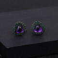 wholesale S925 Silver Light Luxury and Unique Natural Amethyst Heart Earrings, High-End Elegance Inlaid with Natural Gemstone Earrings-0-1