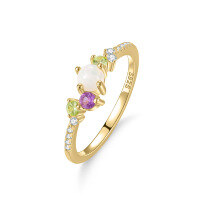 wholesale S925 Sterling Silver with Natural Opal Colorful Gemstone Ring for TikTok Live Jewelry, Spring and Summer Instagram Style Ring-Natural Opal + Amethyst + Peridot Ring  US Size 8 (Domestic Size 17)