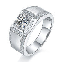 wholesale S925 Sterling Silver European and American Fashion Men's Ring Moissanite Diamond Ring Cross-Border Best-Seller Men's Ring-MSZNZJ010 1ct Moissanite Men's Ring  US Size 12#