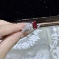S925 Silver Gold-Plated Ring with 6ct Lab-Grown Ruby-0-0