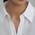 wholesale 925 Sterling Silver New Moon-shaped Zircon Pendant Necklace, Ins-style High-end Silver Sweater Chain for Women-0-3