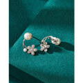 wholesale S925 Sterling Silver Floral Pearl Earrings for Women, Fashionable Minimalist Niche Design High-end Stud Earrings, Convertible Two-way Wear Ear Jewelry-0-1