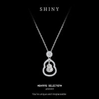 S925 Sterling Silver Luxury Chinese-style Hollow Gourd Pendant Necklace with Diamond Inlay.-S925 Sterling Silver (Silver) + Zircon  925 Silver