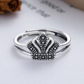 wholesale S925 silver Korean-style vintage distressed elegant versatile trendy crown-shaped open ring for women-0-1