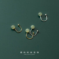 wholesale S925 Silver U-shaped Threaded Hetian Jade Ear Hooks, Korean-style Petite and Elegant Summer Ear Accessories M00232-S925 silver pair gold>925 silver