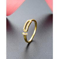 wholesale Wholesale S925 Silver Gold-Plated Zirconia Inlaid Open Ring, Korean and Japanese Style Minimalist Chanel-Inspired Hollow-Out Women's Ring-Ring 925 silver and yellow gold>Adjustable opening