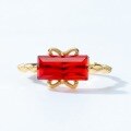 wholesale 925 Silver Gold-Plated Japanese Light Luxury Garnet Rectangle Small Gift Box Silver Ring for Women Abstract Bow Ring Wholesale-0-3