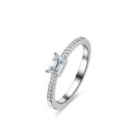 S925 Silver Emerald Moissanite Rectangle Women's Stack Ring-50 points (set with moissanite)  9 sizes