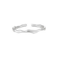 wholesale S925 Sterling Silver 069 Niche Personality Stackable Ring Ins Minimalist Style Irregular Thin Open Adjustable Ring for Women-WJ069-2 White Gold Adjustable opening