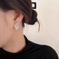 wholesale S925 Sterling Silver French Minimalist Woven Stud Earrings Women Small Design High-End Square Heavy Duty Earrings-Sterling silver