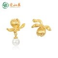 wholesale Original design retro handmade brushed floral earrings for women, S925 silver gold-plated, lightweight luxury fashion pearl earrings, customizable-0-0