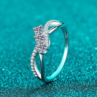 Sterling Silver Double-Layer Moissanite Ring, Women's Daily Versatile Gift-10-point * 3 [Moissanite]  Adjustable opening