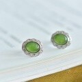 wholesale 925 Sterling Silver with Hetian Jade Inlaid New Chinese Palace Style Cabochon Jasper Stud Earrings for Women-0-6