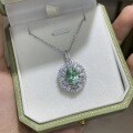 S925 Silver 18K Gold Plated 3ct Oval Lab-Grown Green Sapphire Pendant-0-3