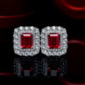 wholesale S925 Sterling Silver New Style 8*10 Full Circle Setting 4ct Lab-Grown Ruby Earrings with Luxurious Full Diamond-0-2
