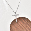 Sterling Silver Women's Cross Necklace with Moissanite Pendant-0-1