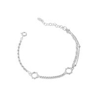 wholesale S925 Sterling Silver Korean Version Ins Minimalist Dainty Sunflower Double-Layer Chain Link Bracelet for Women-Silver 925 silver