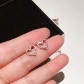 wholesale S925 Sterling Silver Openwork Heart-Shaped Diamond Inlaid Stud Earrings for Women, Minimalist and Unique Design, High-End Accessories-0-2