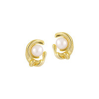 wholesale S925 Sterling Silver New Small and Original Ins High-end Luxury Geometric Irregular Inlaid Pearl Earrings for Women-EF1111/18K gold [with sterling silver ear plugs] &gt;925 silver