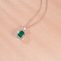 wholesale 18k Gold Plated S925 Silver New 10ct Lab-Created Emerald 10*14mm Small Octagon Necklace-0-3